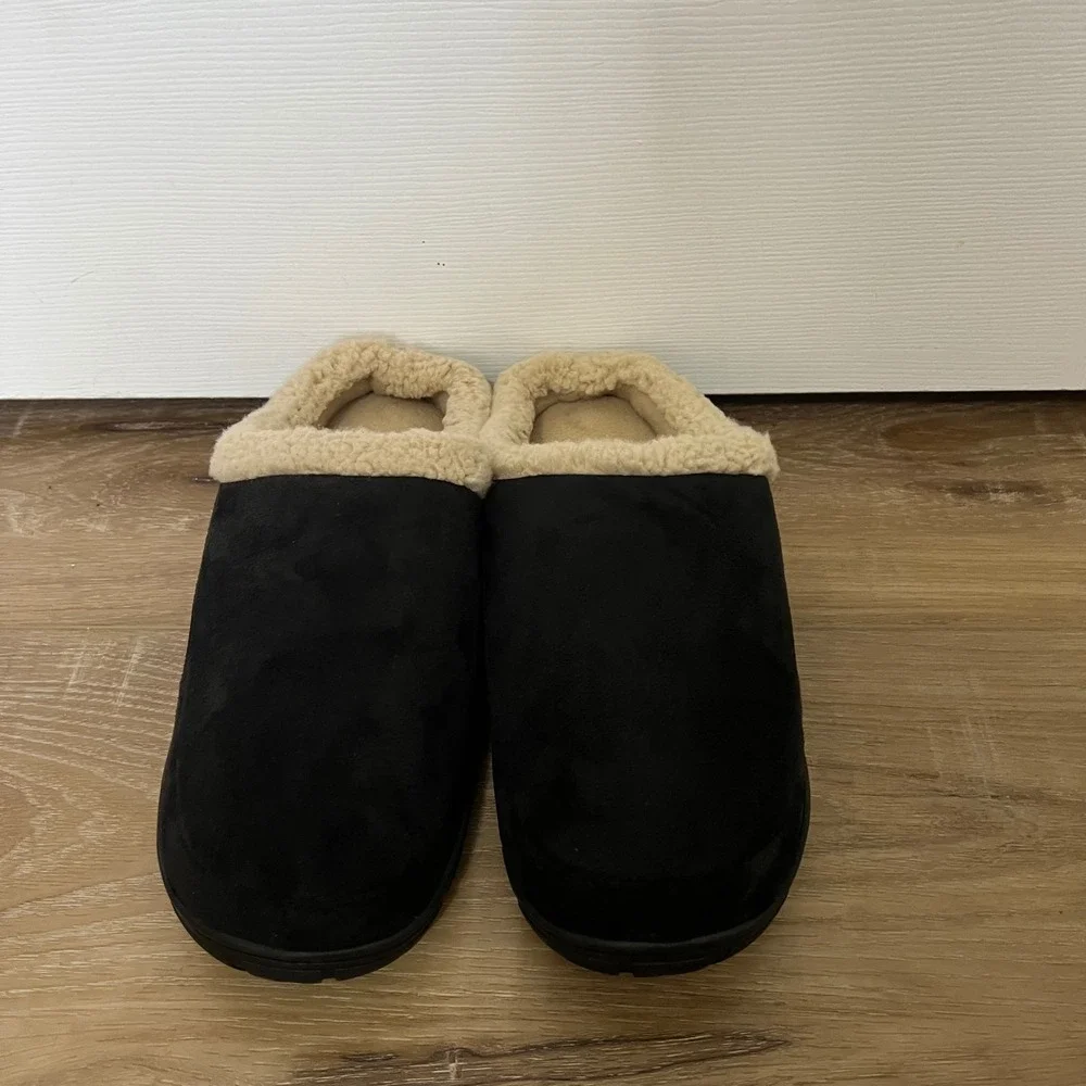 Totes Mens Cozy Slippers Black Faux Suede Memory Foam Clogs Size XL 11-12 NEW